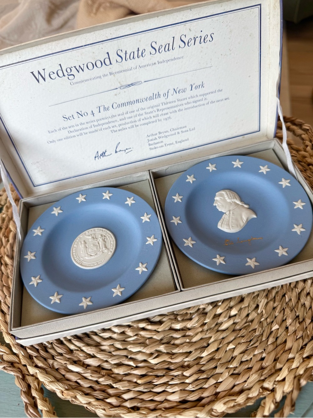 Wedgwood Blue Jasperware State Seal Commemorative Plates (Pair)